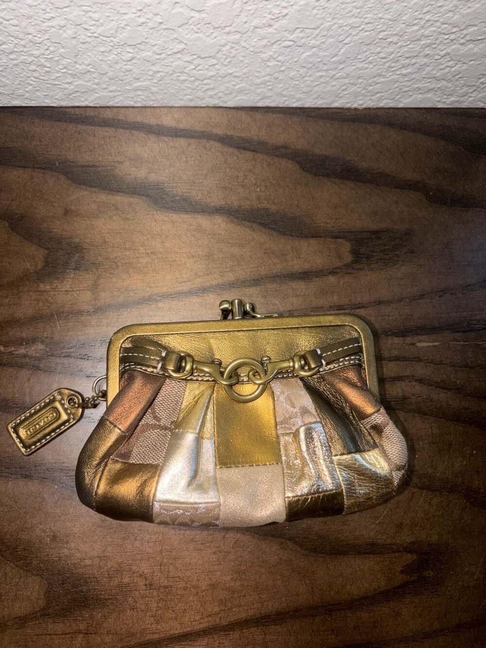 Coach Vintage Patchwork Kisslock Coin Purse Gold